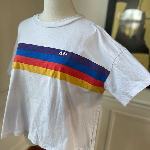 Vans Cropped Boxy Rainbow Stripe Tshirt S - Picture 2 of 7